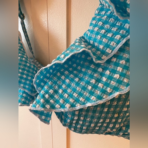 Lilly Pulitzer Blue White NWOT Women’s Aelin Crinkle Gingham Bikini Top Size 10 - Picture 12 of 14
